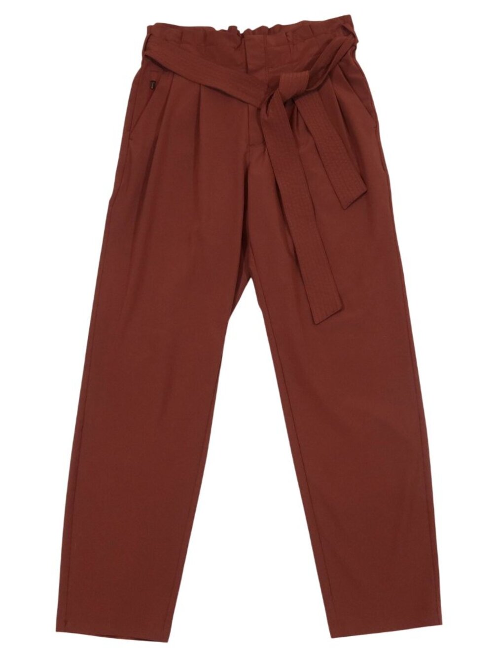ATHLETA Skyline Belted Pleated Paperbag Waist Straight Leg Pants 2 Rust Brown